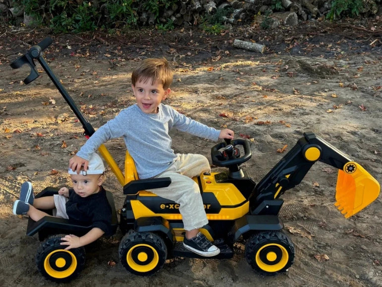 2 Kids riding the Little Ones First Digger by Tough Trucks for Kids