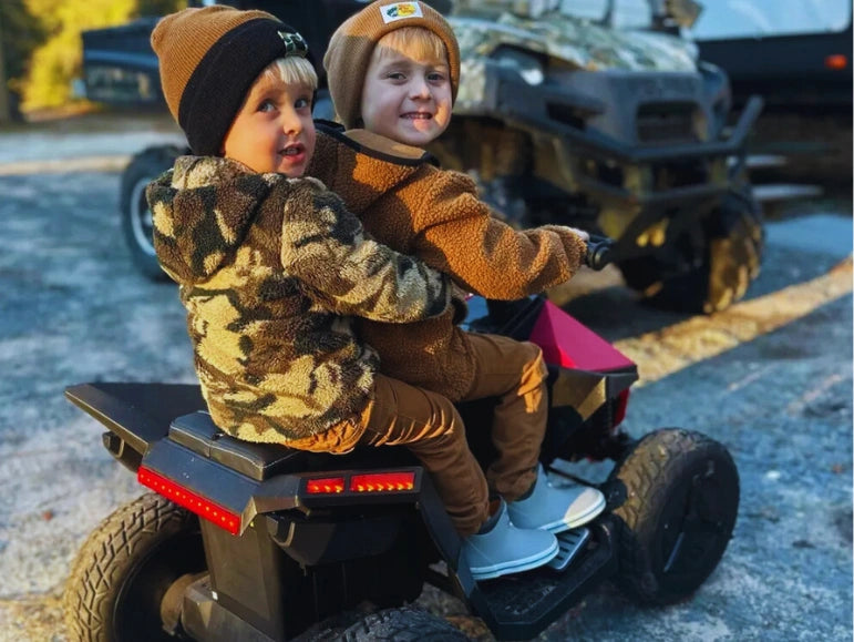 2 Brothers Riding on The Pink Mongoose ATV Quad by Tough Trucks For Kids