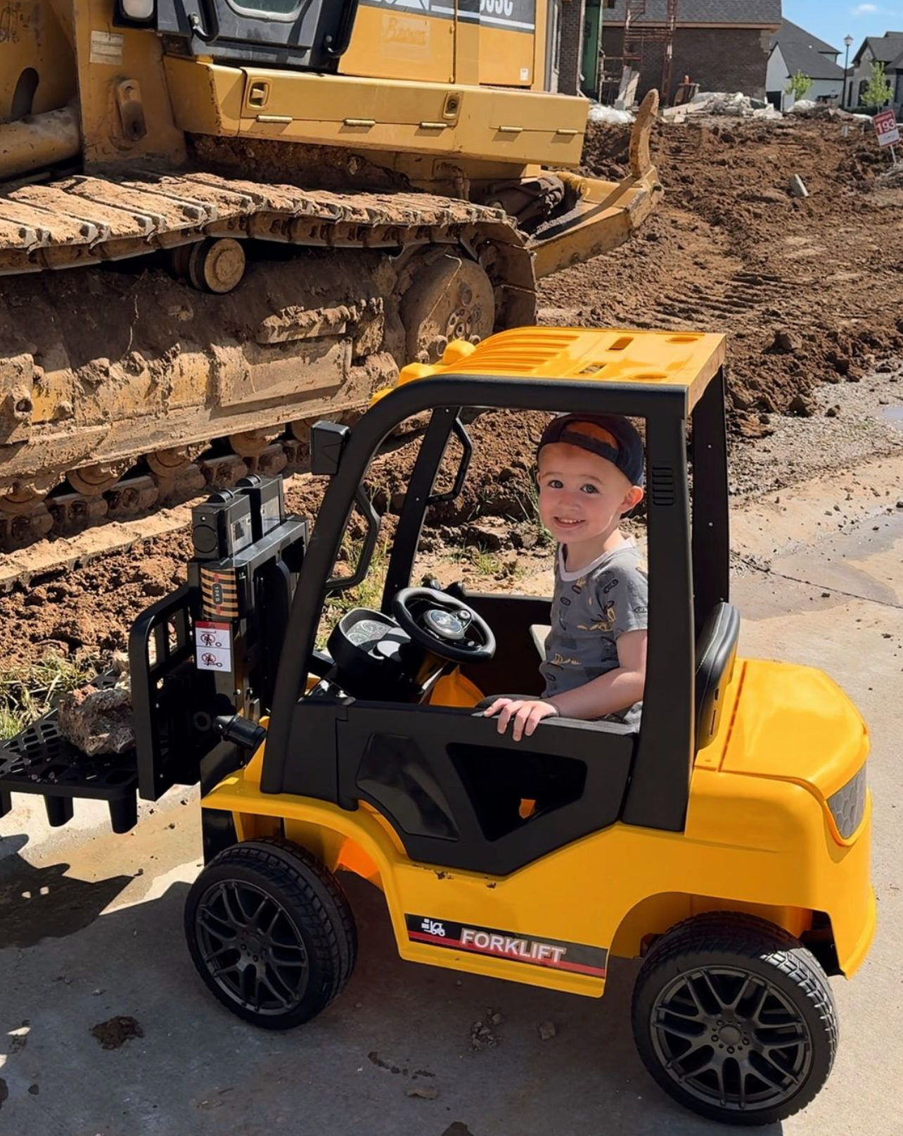 kids playing with forklift