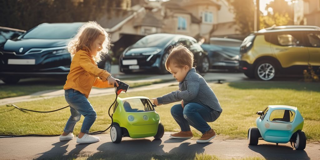 kids playing with electric cars outdoors