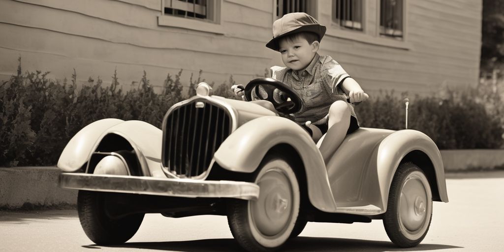 boy riding toy car