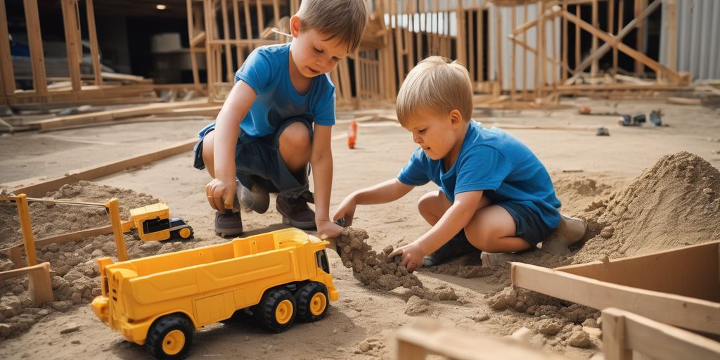 children playing with construction site toys