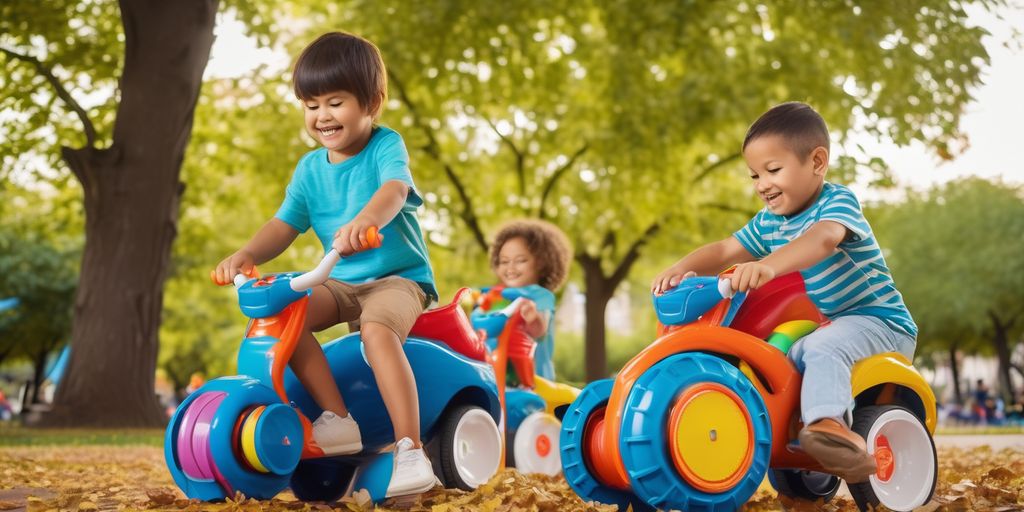 children playing with innovative ride-on toys in a park