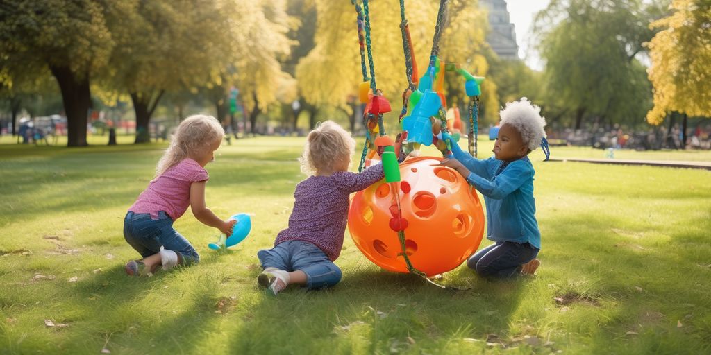 children playing with adventure toys in a park