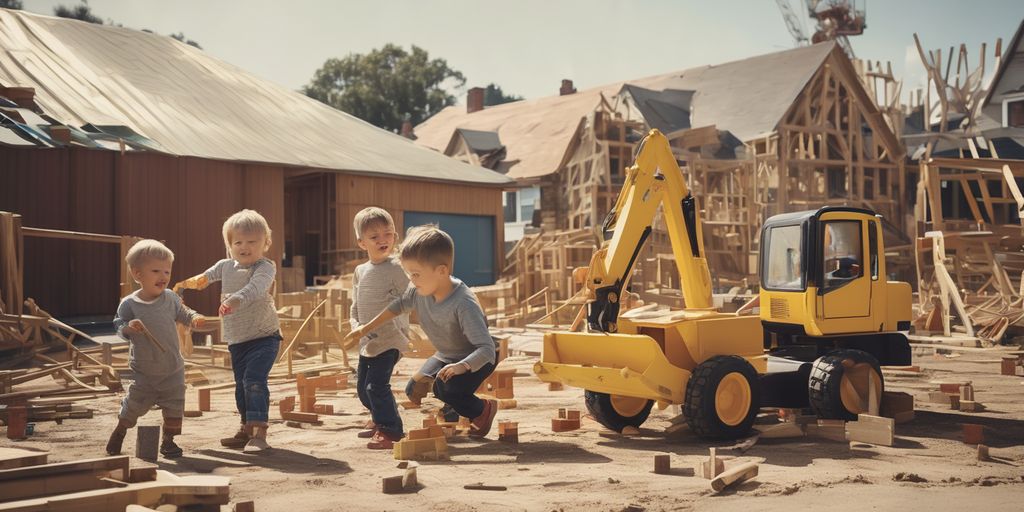 children playing with toy construction site