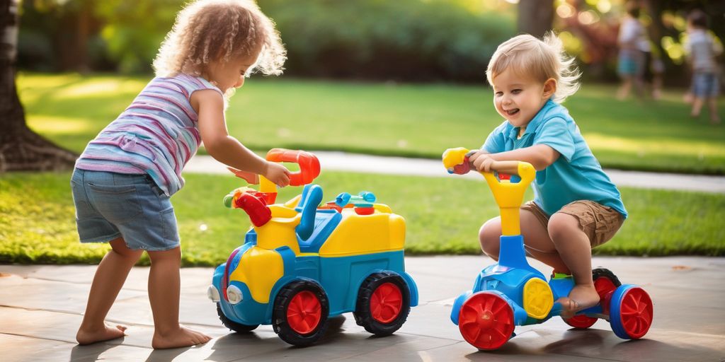 kids playing with ride-on toys