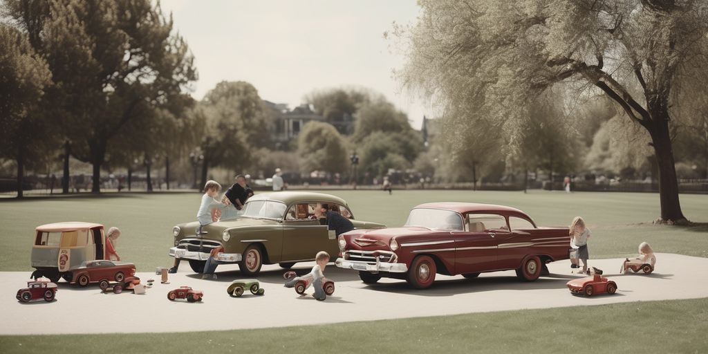 children playing with toy cars in a park