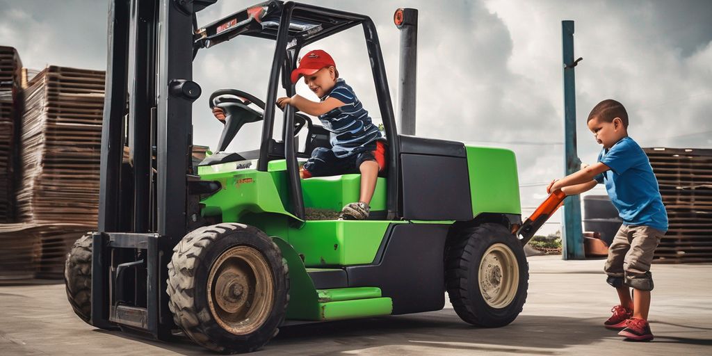 kids playing with forklift