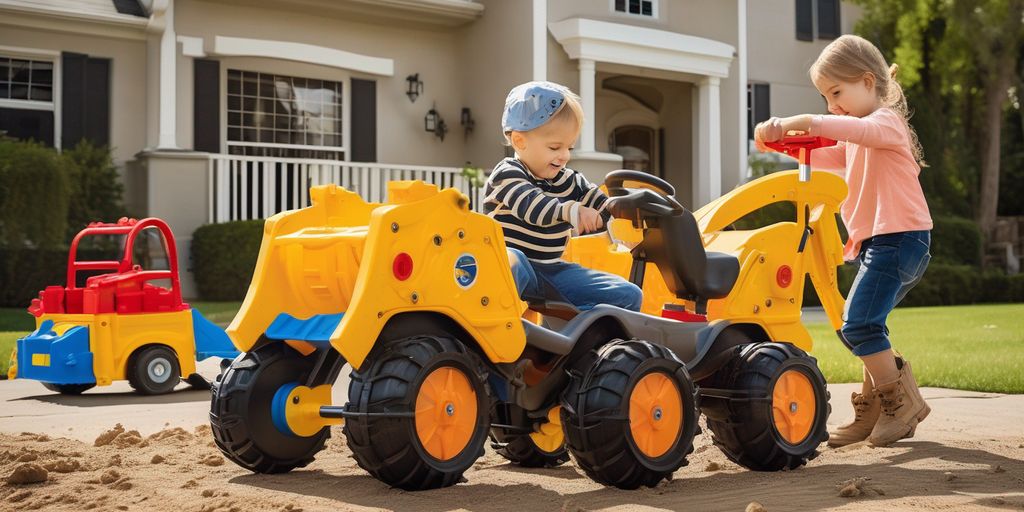 kids playing with rideable construction toys